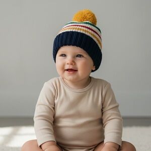 HBC Stripes Fleece Lined Knit Toque With Pom Pom